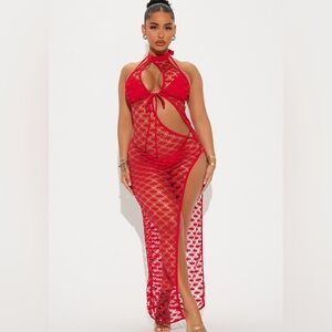 Red Halter Cutout Bikini Set